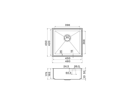 Omoikiri Kasen 48-26-INT-GM Кухонная мойка нерж. сталь 48x45 см, цвет: вороненая сталь 4997058