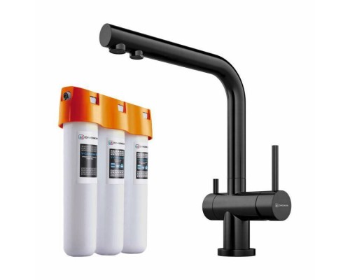Смеситель для кухни, OMOIKIRI, Nagano   водоочиститель PURE DROP Lite, цвет-вороненая сталь