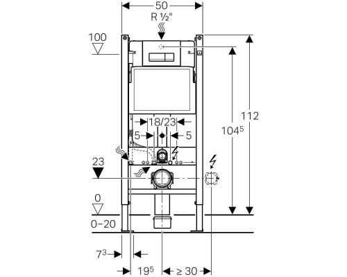 Модуль Geberit Duofix для подвесного унитаза, 112 см, с бачком Delta 12 см, клавиша Delta51, белый