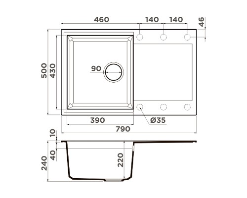 Omoikiri Sakaime 79-CH Кухонная мойка Tetogranit 79x50 см, цвет: шампань 4993283