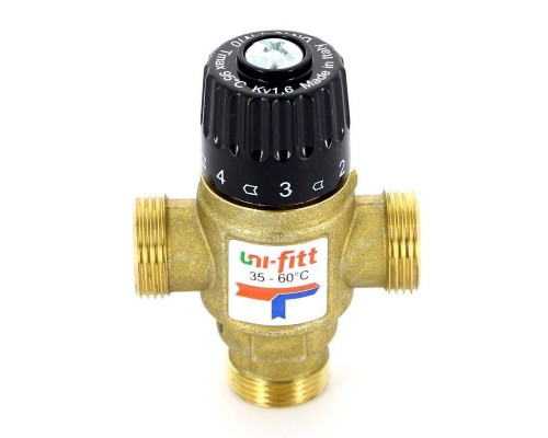 Клапан Н термосмесительный UNI-FITT 3/4" 35-60˚С, смешение боковое, латунный Клапан Н термосмесительный UNI-FITT 3/4" 35-60˚С, смешение боковое, латунный