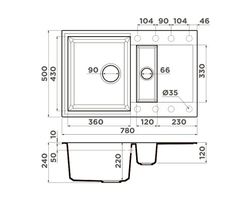 Omoikiri Sakaime 78-2-BL Кухонная мойка Tetogranit 78x50 см, цвет: черный 4993114