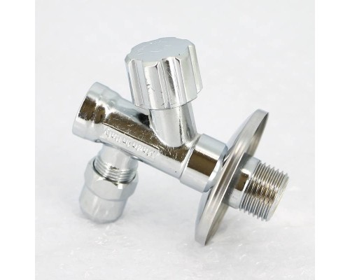 Вентиль Н-обжим Uni-Fitt 1/2" х 10 мм (3/8") для подключения бачков / смесителей с фильтром, хромированный, рукоятка пластик
