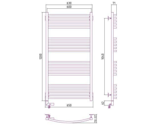 Сунержа Аркус 2.0 Полотенцесушитель электрический 60x120h, лев., цвет: золото 03-5604-1260