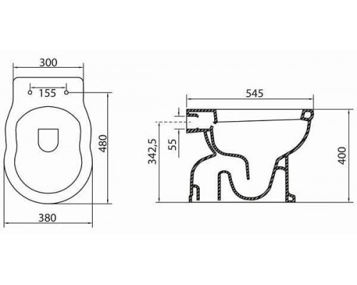 Belbagno Boheme Чаша приставного унитаза 55х27х38,5h, цвет: белый BB115CBS