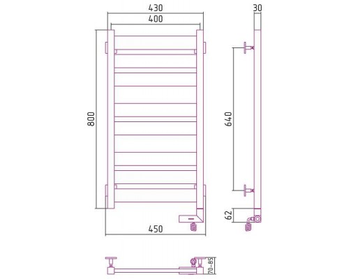 Сунержа Центурион 2.0 Полотенцесушитель электрический 40x80h, прав., цвет: мат. белый 30-5603-8040