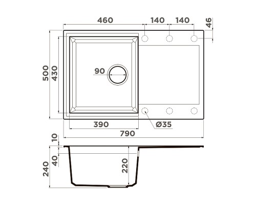 Omoikiri Sakaime 79-PL Кухонная мойка Tetogranit 79x50 см, цвет: платина 4993281