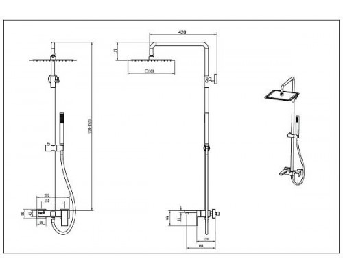 Boheme Qubic Душевая стойка 20,9x52,7x132h см, цвет: золото матовое 478-MG