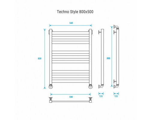 Водяной полотенцесушитель Energy Techno Style 800x500