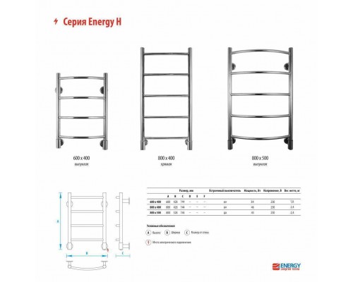 Электрический полотенцесушитель Energy H 800x500 (G6) белый глянец (RAL 9003)