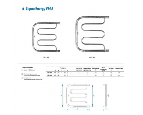 Водяной полотенцесушитель Energy Vega 500х500