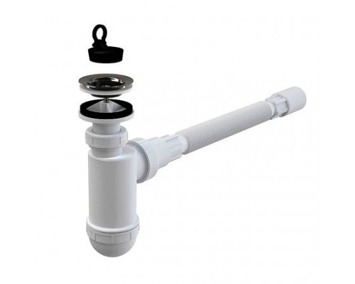 Сифон умыв бут лит/вып 1 1/4"x40 гофр 40х40 нерж/сетка Alca A41+A710