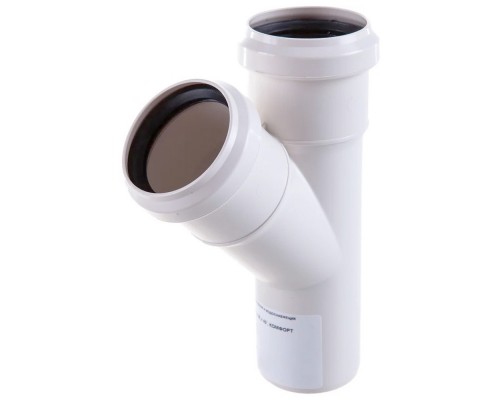 Тройник канализационный бесшумный ПП 50*50*45гр. мм СИНИКОН КОМФОРТ с раструбом белый (уп.20 шт)