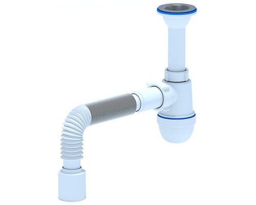 Сифон для мойки бутылочный "АНИ" с гибкой трубой 1 1/2х40/50, нержавеющий выпуск (С0510) (Россия)