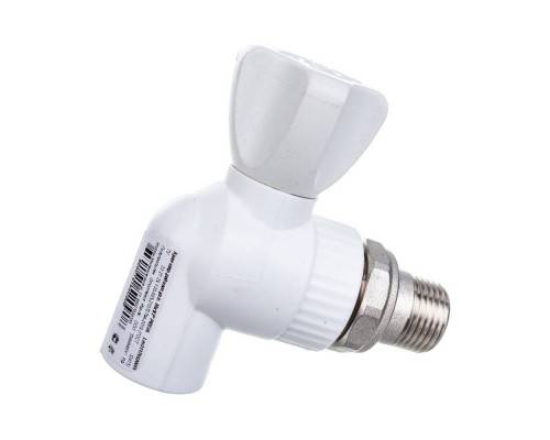 Кран Lammin шаровый PPR радиат. угл. 20 х 1/2" PREMIUM 50/10 белый
