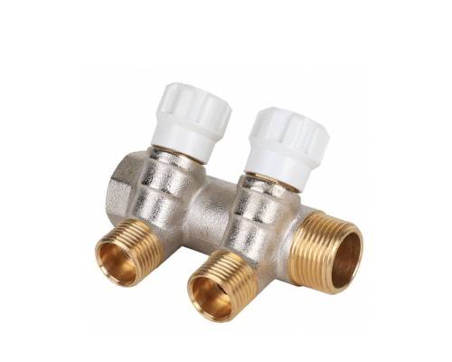 Коллектор латунный MVI 3/4"x1/2" 2 вых с регулирующими вентилями Коллектор латунный MVI 3/4"x1/2" 2 вых с регулирующими вентилями