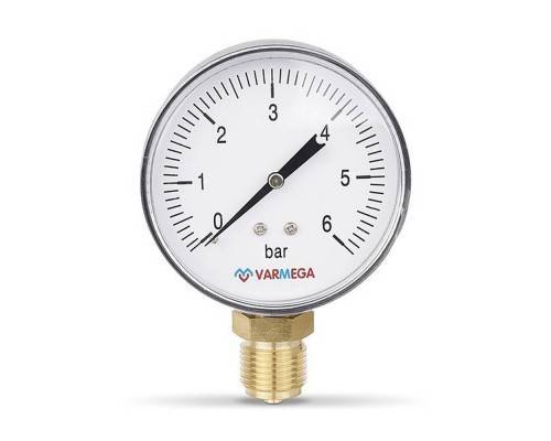 Манометр VARMEGA радиальный 80 мм, 6 бар, 1/2", VMMT10-800604 Манометр VARMEGA радиальный 80 мм, 6 бар, 1/2", VMMT10-800604