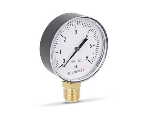 Манометр VARMEGA радиальный 80 мм, 6 бар, 1/2", VMMT10-800604 Манометр VARMEGA радиальный 80 мм, 6 бар, 1/2", VMMT10-800604