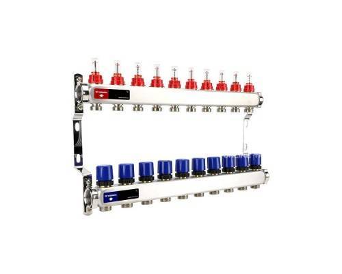 Группа коллекторная с расходомерами VARMEGA VM15110 ВР 1", на 10 контуров 3/4" EK, нерж. сталь