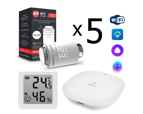 Комплект управления Royal Thermo для 5 радиаторов по Wi-Fi Smart Heat HH-01/THS30ZB, белый
