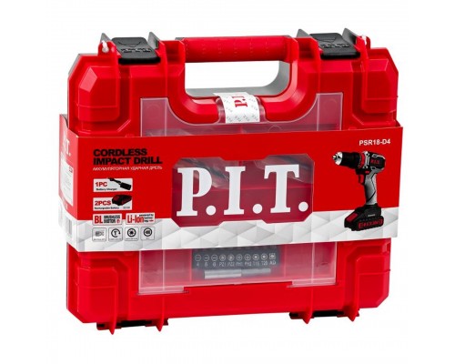 Дрель PIT ударная бесщеточная аккум. PSR18-D4 20В (2 Li акк 1,5 Ач, 40Нм, фикс. шпинд.кейс) Дрель PIT ударная бесщеточная аккум. PSR18-D4 20В (2 Li акк 1,5 Ач, 40Нм, фикс. шпинд.кейс)