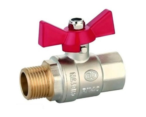 Кран VIEIR шаровый 3/4" ВН, красная ручка, никель (80/10) VR202-02 Кран VIEIR шаровый 3/4" ВН, красная ручка, никель (80/10) VR202-02