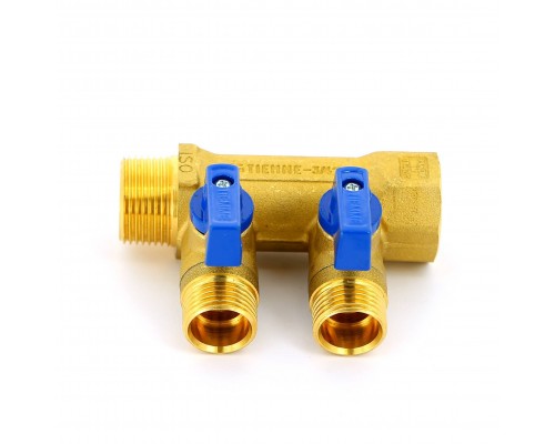 Коллектор НВ 3/4" с кранами TIEMME 2 выхода 1/2"Н 36мм (цвет пластиковых ручек по выбору)
