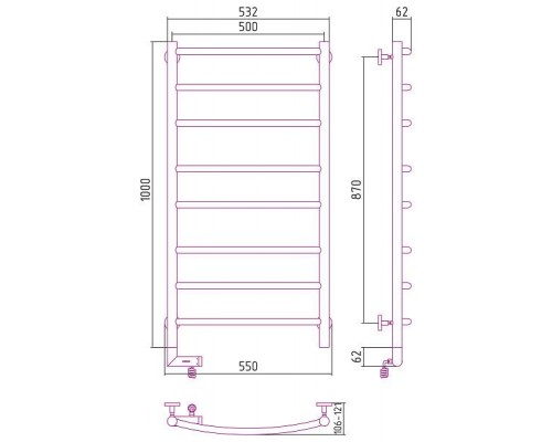 Сунержа Галант 2.0 Полотенцесушитель электрический 50x100h, лев., цвет: золото 03-5200-1050