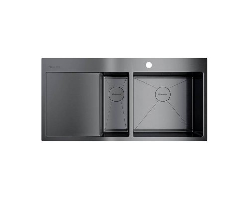 Omoikiri Akisame 100-2-GM-R Кухонная мойка, нерж. сталь, 100x51 см цвет: вороненая сталь 4973104