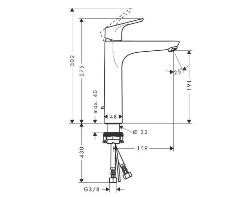 Смеситель для раковины HansGrohe HG Focus высокий 190 со сливным гарнитуром хром