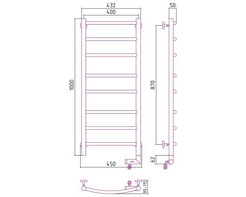 Сунержа Галант 2.0 Полотенцесушитель электрический 40x100h, прав., цвет: без покрытия 00-5201-1040