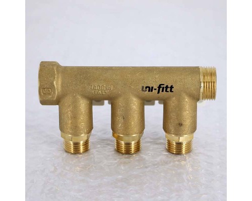 Коллектор НВ 3/4" с кранами UNI-FITT 3 выхода 1/2"Н 40мм Коллектор НВ 3/4" с кранами UNI-FITT 3 выхода 1/2"Н 40мм