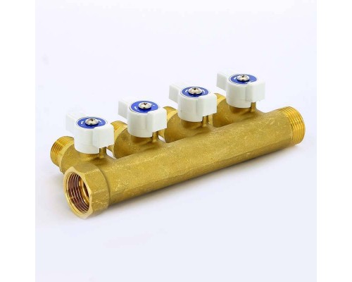 Коллектор НВ 3/4" с кранами UNI-FITT 4 выхода 1/2"Н 40мм