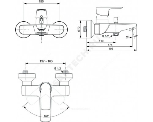 Смес/ванна CONNECT AIR однор кор/изл б/к Ideal Standard A7033AA