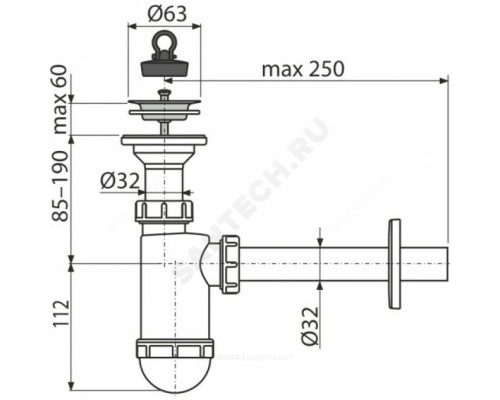 Сифон умыв бут лит/вып 1 1/4"x32 пр/тр 32 нерж/сетка Alca A410