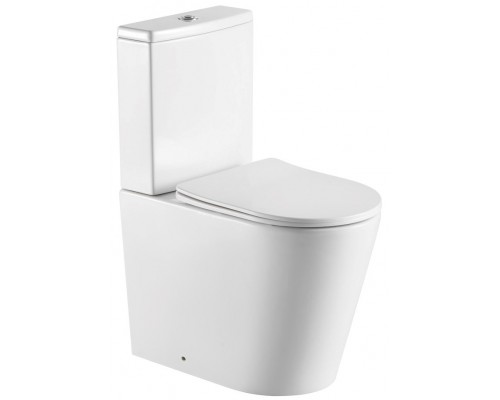 AQ1273S-00 ОБЕРОН Унитаз напольный безободковый с бачком 591362820мм, горизонтальный выпуск, тонкое сиденье с механизмом плавного закрывания, крепеж AQ1273S-00