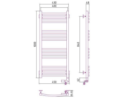 Сунержа Аркус 2.0 Полотенцесушитель электрический 40x100h, прав., цвет: без покрытия 00-5605-1040