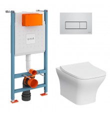 9875B003-7201 Комплект: Zentrum Square подвесной Безободковый унитаз + тонкое сиденье МЛ/БС+ инсталляция + панель смыва хром глянец 9875B003-7201