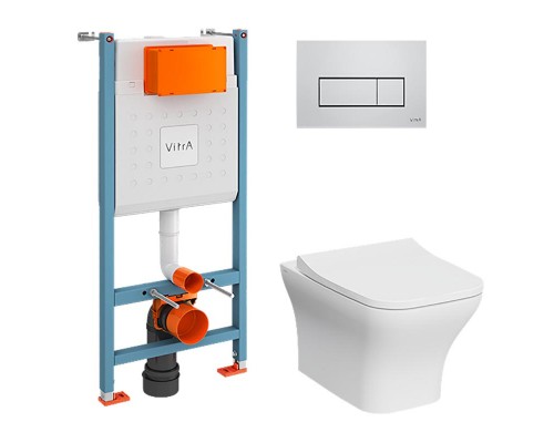 9875B003-7201 Комплект: Zentrum Square подвесной Безободковый унитаз + тонкое сиденье МЛ/БС+ инсталляция + панель смыва хром глянец 9875B003-7201