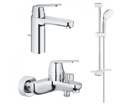 1000179 Набор для ванны Eurosmart Cosmo: Смеситель для рак (23325000), смеситель для ванны (32831000), Tempesta 100 II с полкой (27926001), хром 1000179