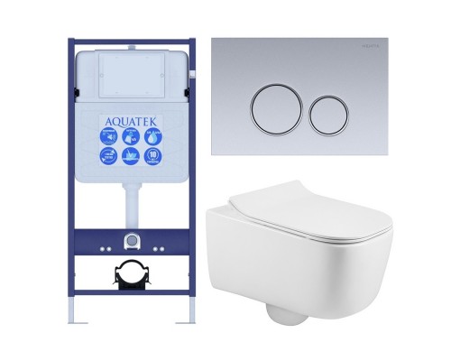 SET AQUATEK ЛУГАНО-019 4в1 (рама AQUATEK Standard INS-0000012+ кркпеж KKI-0000002+клавиша KDI-0000019+унитаз ЛУГАНО AQ2002-00 с тонким сиденьем soft-c SET AQUATEK ЛУГАНО-019 4в1