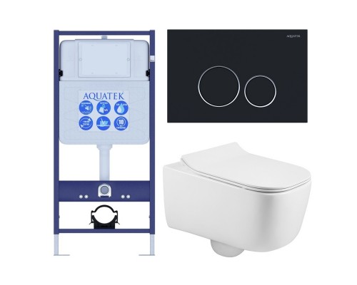 SET AQUATEK ЛУГАНО-020 4в1 (рама AQUATEK Standard INS-0000012+ кркпеж KKI-0000002+клавиша KDI-0000020+унитаз ЛУГАНО AQ2002-00 с тонким сиденьем soft-c SET AQUATEK ЛУГАНО-020 4в1