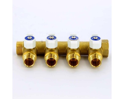 Коллектор НВ 3/4" с кранами UNI-FITT 4 выхода 1/2"Н 40мм