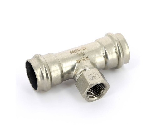 Тройник В-пресс IBP 28 x 1/2" x 28 нерж.сталь Тройник В-пресс IBP 28 x 1/2" x 28 нерж.сталь