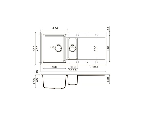 Omoikiri Sakaime 100-2-BE Кухонная мойка Tetogranit 100x50 см, цвет: ваниль 4993893