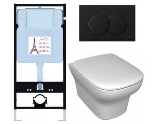 E21747RU-BL Унитаз c инсталляцией Vox, сиденье тонкое микролифт, панель для двойного смыва, матовый черный (E36495-NF+E36496-BL+EDM102+E20142) E21747RU-BL