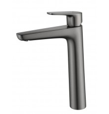 AQ1104BGM БЕТТА смеситель для раковины высокий 230, без донного клапана, оружейная сталь (шлиф. черный хром) AQ1104BGM