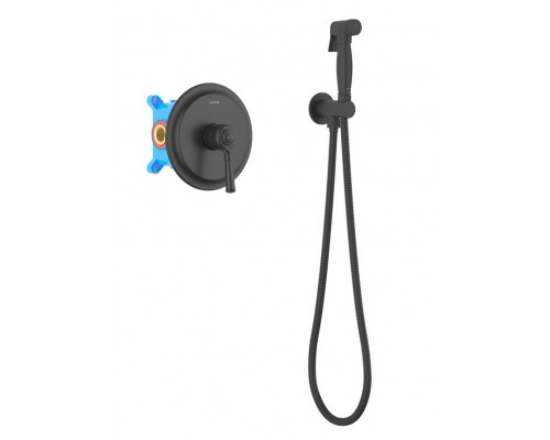 AQ1519MB КЛАССИК набор с гигиеническим душем (смеситель + гигиеническая лейка + шланг + шланговое подсоединение с держателем), матовый черный AQ1519MB