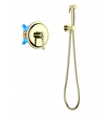 AQ1519PG КЛАССИК набор с гигиеническим душем (смеситель + гигиеническая лейка + шланг + шланговое подсоединение с держателем), полир. золото AQ1519PG