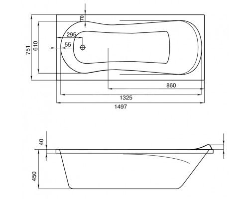 1.WH30.2.383 КАЛЕДОНИЯ 150х75 ванна акриловая прямоугольная белая 1.WH30.2.383
